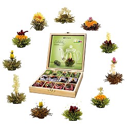 Coffret cadeau en bois contenant 12 fleurs de thé