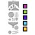 The package includes 18 different wall stickers in 5 colors: purple, green, bright blue, sky blue and orange