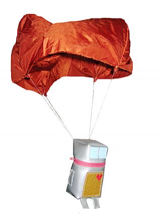 Robot wearing a parachute 