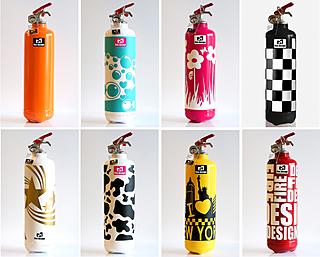 Several designer fire extinguisher models