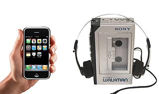 The oldest portable music player (the Walkman), and the newest (the iPhone)