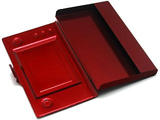 The business card holder, open