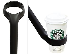 The handle has a cup holder like the ones at the movies