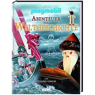 Art cover for "The Great Adventure of History with Playmobil" book, published in several languages.