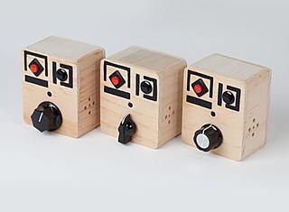 3 different models of the Wooden Robot Voice Recorder  