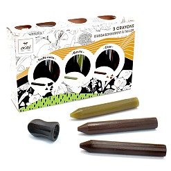 Boîte contenant 3 crayons d'assaisonnement pour râper : truffe noire, basilic et champignons