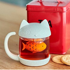 Tasse à thé en forme de chaton avec infuseur en forme de poisson