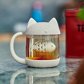 Tasse à thé en forme de chaton avec infuseur en forme de poisson
