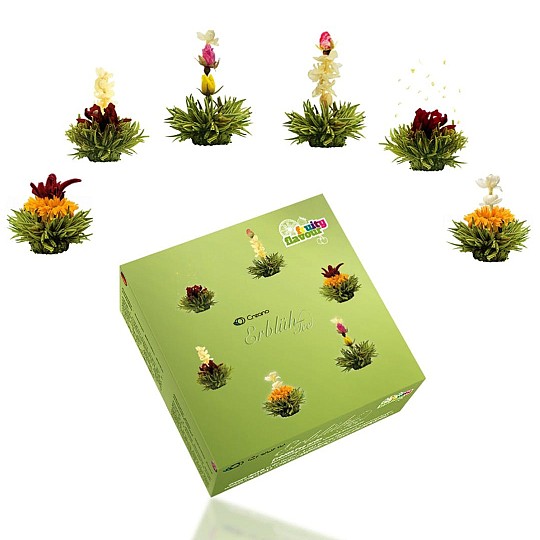 Boîte contenant 6 variétés de fleurs de thé vert