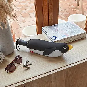 Parapluie automatique avec housse en forme de pingouin